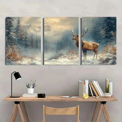 3pcs Seasonal Decoration Deer Winter Forest Wall Art Set Canvas Framed 40x60cm - High Quality Print 100% Australian Made Wall Canvas Ready to Hang - Bella Home Decor