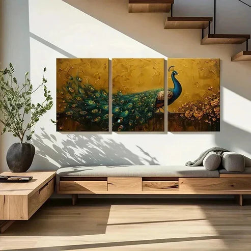 3pcs Peacock Artwork Vibrant Colors Detailed Wall Art Set Canvas Unframed - High Quality Print 100% Australian Made Wall Canvas