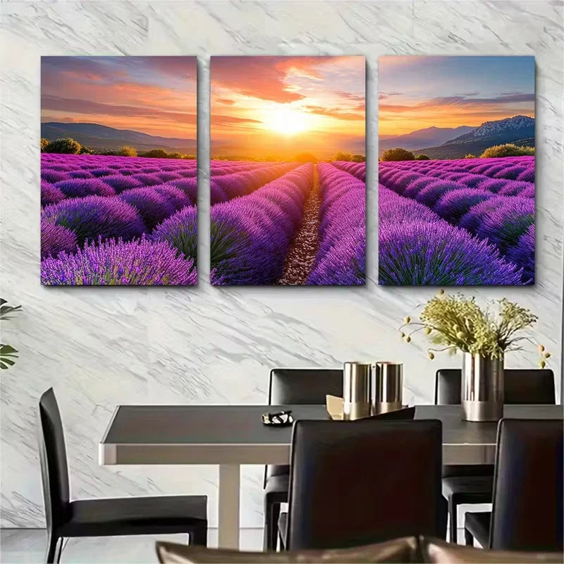 3pcs Lavender Fields Metal Print Ready to Hang Art