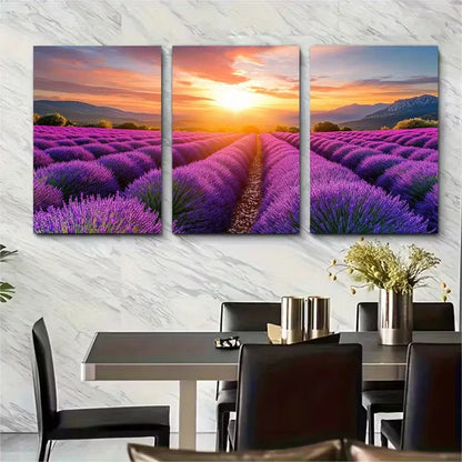 3pcs Lavender Fields Metal Print Ready to Hang Art