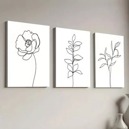 3pcs Modern Minimalist Botanical Black Line Wall Art Set Canvas Framed 60x90cm - High Quality Print 100% Australian Made Wall Canvas Ready to Hang