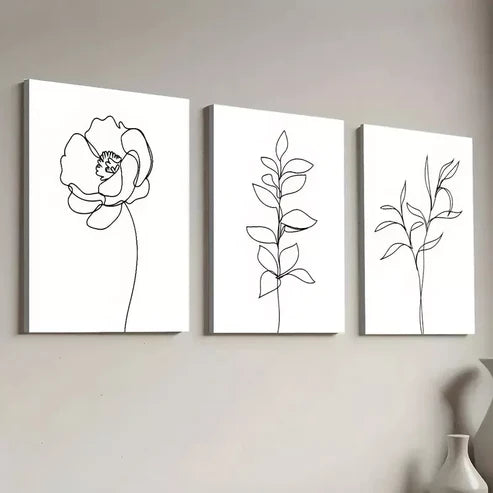 3pcs Modern Minimalist Botanical Black Line Wall Art Set Canvas Framed 60x90cm - High Quality Print 100% Australian Made Wall Canvas Ready to Hang