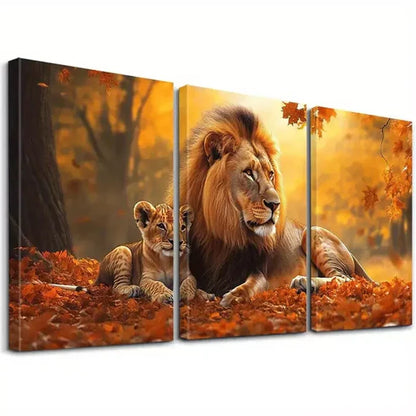 3pcs Decorative Peaceful Lion and Cub Aesthetic Wall Art Canvas Unframed - High Quality Print 100% Australian Made Wall Canvas