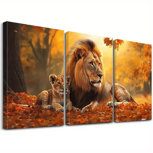 3pcs Decorative Peaceful Lion and Cub Aesthetic Wall Art Canvas Unframed - High Quality Print 100% Australian Made Wall Canvas
