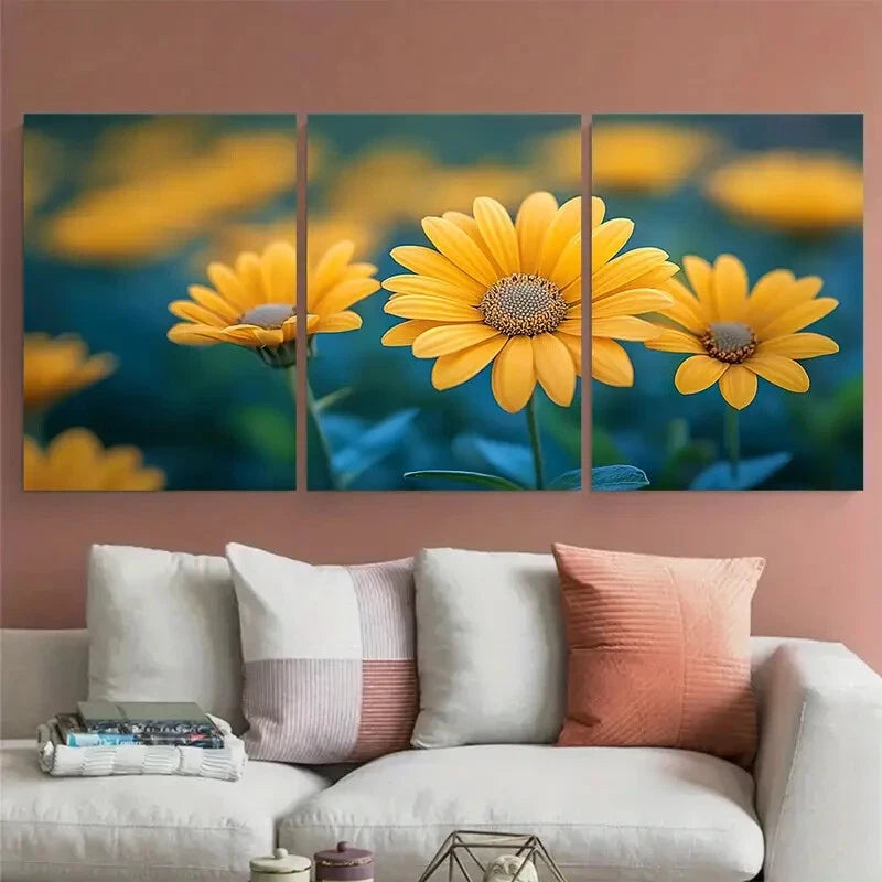 3pcs Vibrant Nature Golden Yellow Summer Flower Metal Print Ready to Hang Art - Bella Home Decor