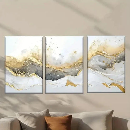 3pcs Golden & White Marble Design Wall Art Canvas Unframed - High Quality Print 100% Australian Made Wall Canvas - Bella Home Decor