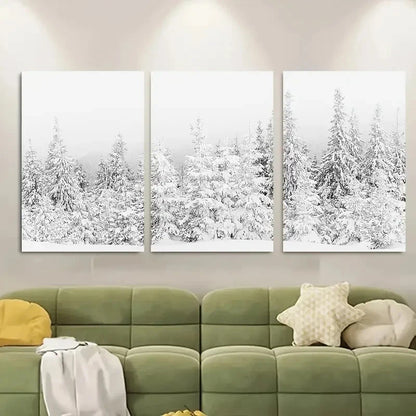 3pcs Serene Snow-Covered Pine Trees Metal Print Ready to Hang Art