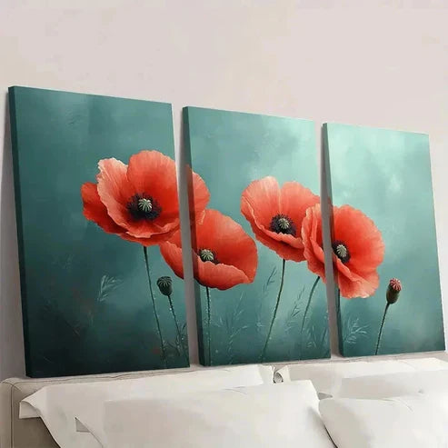 3pcs Poppy Flower Floral Wall Art Canvas Unframed - High Quality Print 100% Australian Made Wall Canvas - Bella Home Decor