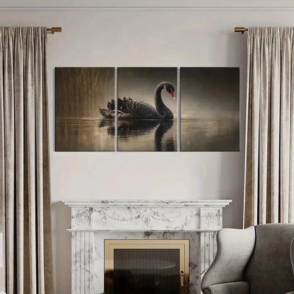 3pcs Black Swan Water Reflection Serene Atmosphere Metal Print Ready to Hang Art - Bella Home Decor