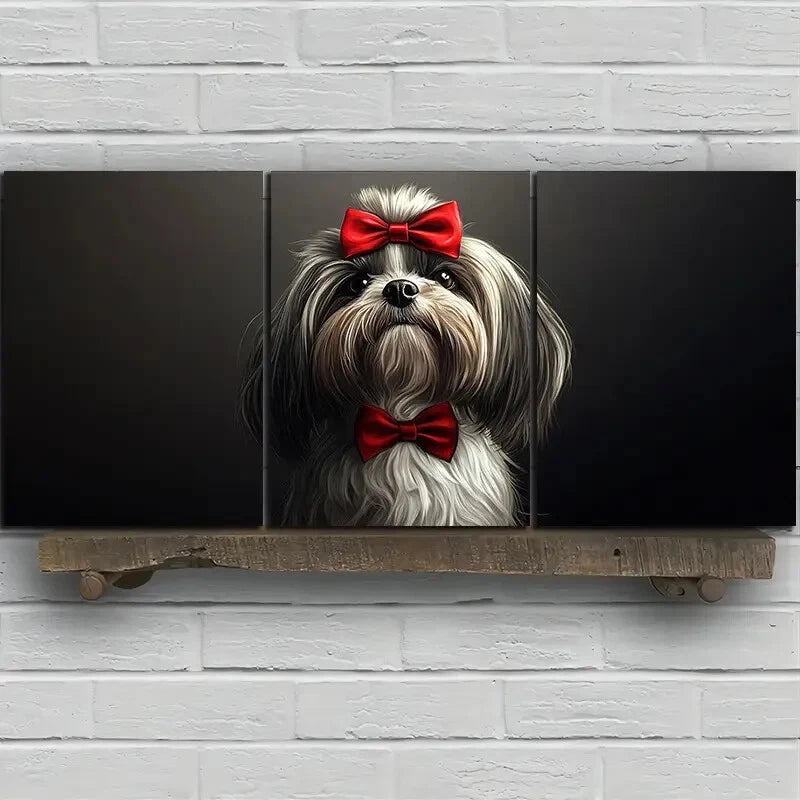 3pcs A Dog Wearing Bow Tie Animal Themed Metal Print Ready to Hang Art - Bella Home Decor