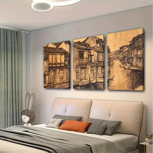 3pcs Venetian Canal House Artwork Wall Art Canvas Unframed – High Quality Print 100% Australian Made Wall Canvas