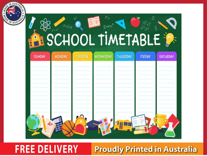 NEW (LAMINATED) Weekly School Timetable (61X91CM) Education CHART PICTURE PRINT