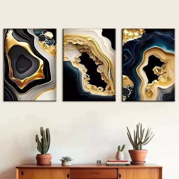 3pcs Nordic style light luxury abstract Golden Wall Art Set Canvas Framed 60x90cm - High Quality Print 100% Australian Made Wall Canvas Ready to Hang - Bella Home Decor
