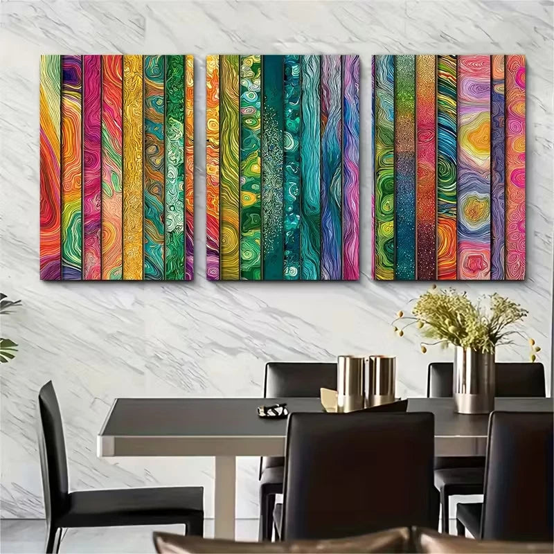 3pcs Vibrant Multicolor Maximalist Metal Print Ready to Hang Art