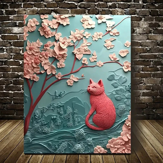 Kitty in a Forest by Clockworkkite Heart Blossoms 40x60cm Metal Print Ready to Hang