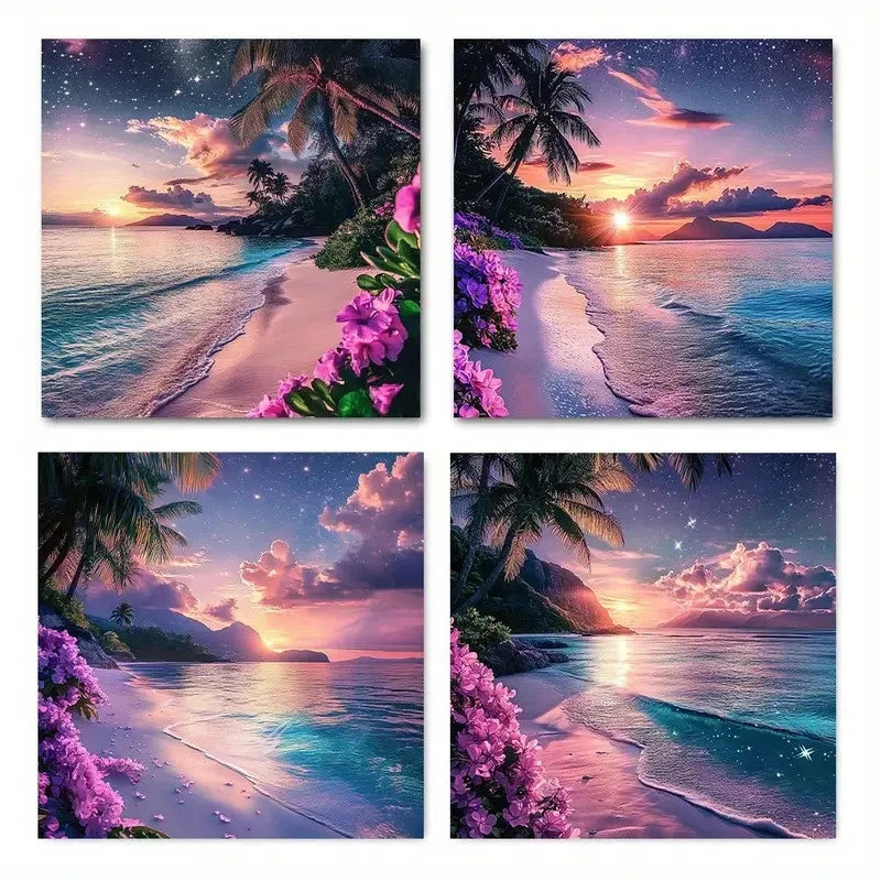 4pcsSummer seaside sunsetWall Art Canvas Framed