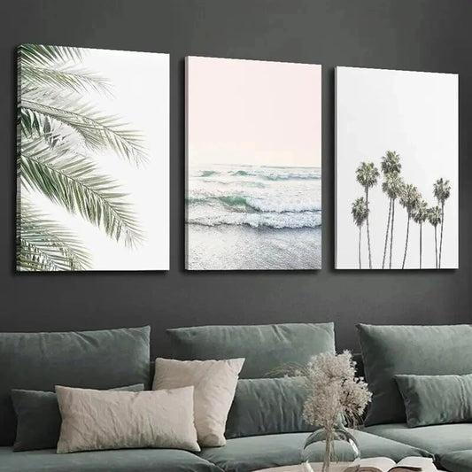 3pcs Beach House Decoration Coastal Mural Wall Art Set Canvas Framed 50x70cm - High Quality Print 100% Australian Made Wall Canvas Ready to Hang