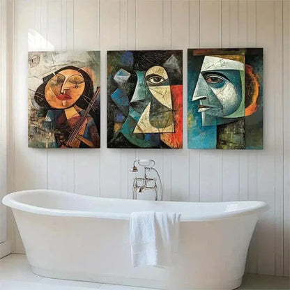 3pcs Cubist Faces Geometric Portrait Perfect Wall Art Canvas Unframed - High Quality Print 100% Australian Made Wall Canvas