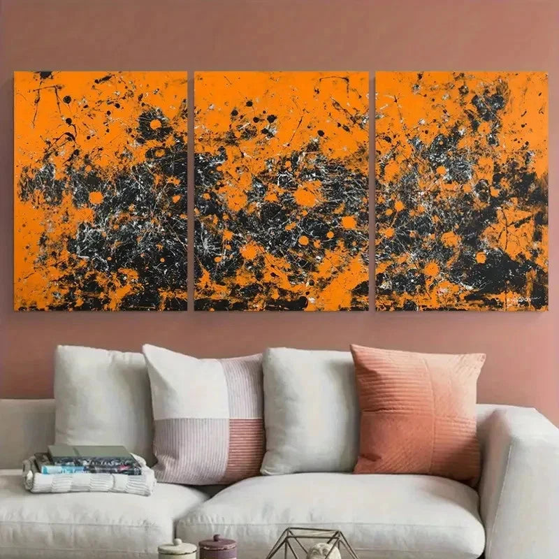 3pcs Jackson Pollock Abstract Painting Design Wall Art Set Canvas Framed 40x60cm - High Quality Print 100% Australian Made Wall Canvas Ready to Hang