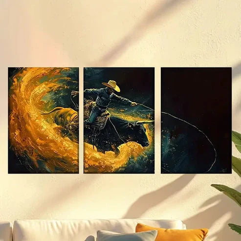 3pcs Cowboy Riding Horse Wall Art Set Canvas Unframed – High Quality Print 100% Australian Made Wall Canvas - Bella Home Decor