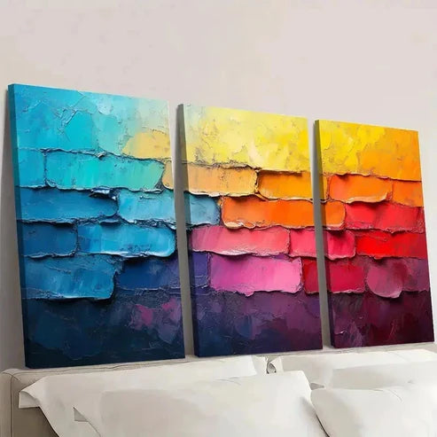 3pcs Vibrant Colorful Texture Wall Art Set Canvas Unframed - High Quality Print 100% Australian Made Wall Canvas - Bella Home Decor