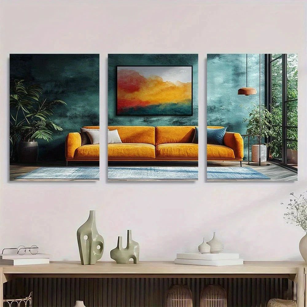 3pcs Abstract Shapes Cozy Neutral Metal Print Ready to Hang Art - Bella Home Decor