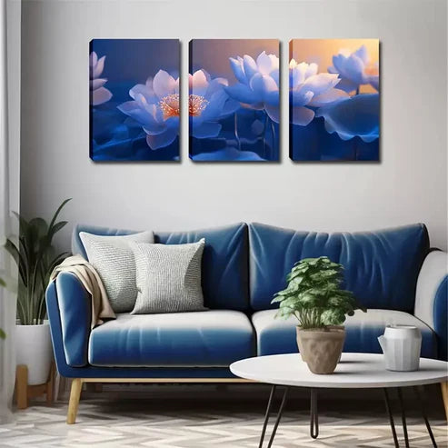 3pcs Blue And White Flowers Decorations Wall Art Canvas Unframed - High Quality Print 100% Australian Made Wall Canvas - Bella Home Decor