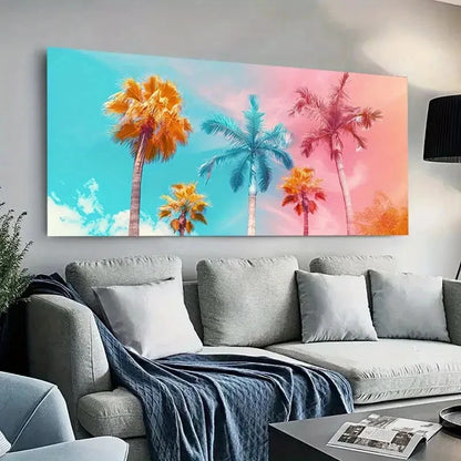 Vibrant Sunrise Date Trees wall canvas office home room framed 120x60cm - Bella Home Decor