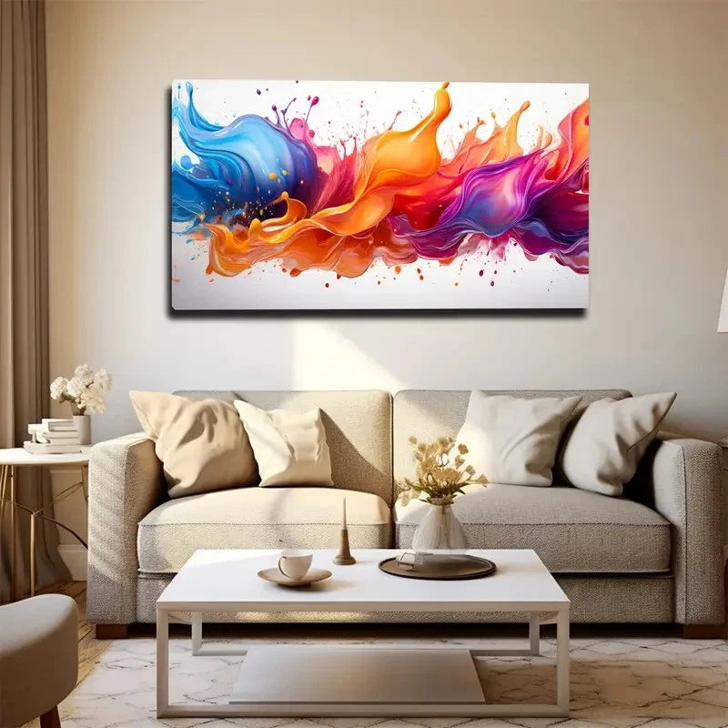 Vibrant Color Splash White Wall Art canvas office home room framed 120x60cm