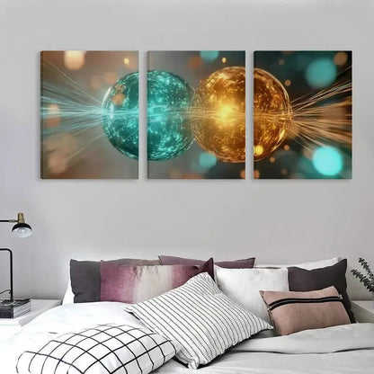 3pcs Abstract Two Spheres with Light Golden   Wall Art Set Canvas Framed 40x60cm - High Quality Print 100% Australian Made Wall Canvas Ready to Hang - Bella Home Decor