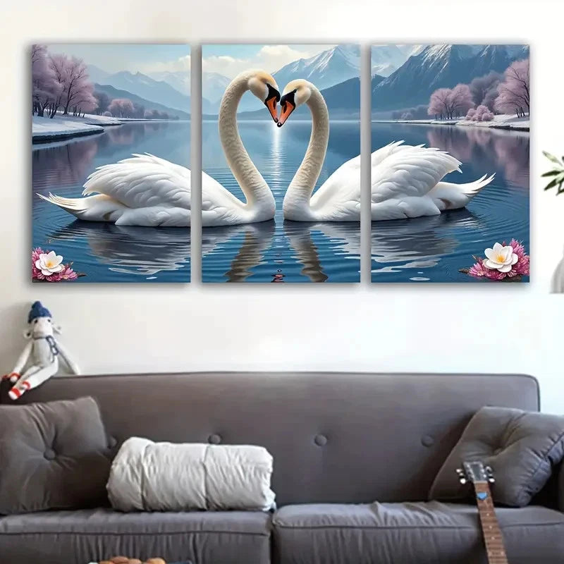 3pcs Romantic Lake With Heart Shaped Reflection Wall Art Set Canvas Framed 40x60cm - High Quality Print 100% Australian Made Wall Canvas Ready to Hang