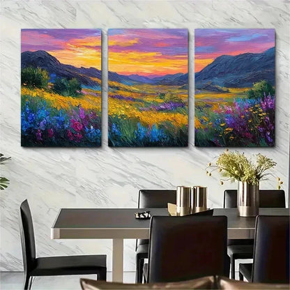 3pcs Field Landscape Art Golden Sunset Perfect Wall Art Set Canvas Framed 50x70cm - High Quality Print 100% Australian Made Wall Canvas Ready to Hang