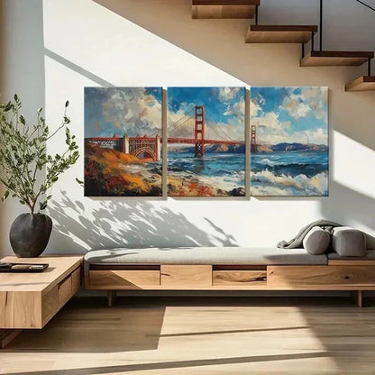 3pcs Golden Gate Bridge Dramatic Sky Ocean Waves Wall Art Canvas Unframed - High Quality Print 100% Australian Made Wall Canvas - Bella Home Decor