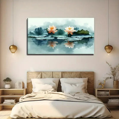 Serene Blue & Orange For Lotus Wall Art Canvas Office Home Room Framed 120x60cm