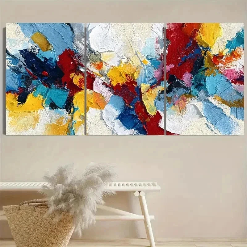 3pcs Blue Red And Yellow Art Contemporary Wall Art Set Canvas Framed 50x70cm - High Quality Print 100% Australian Made Wall Canvas Ready to Hang - Bella Home Decor