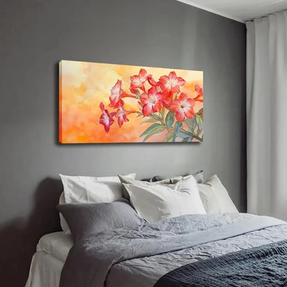Vibrant Red Flowers Green Leave Wall Art Canvas Office Home Room Framed 120x60cm - Bella Home Decor