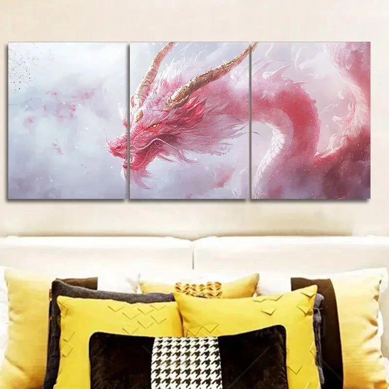 3pcs Colorful Dragon Pink Color Scheme  Wall Art Set Canvas Framed 40x60cm - High Quality Print 100% Australian Made Wall Canvas Ready to Hang - Bella Home Decor
