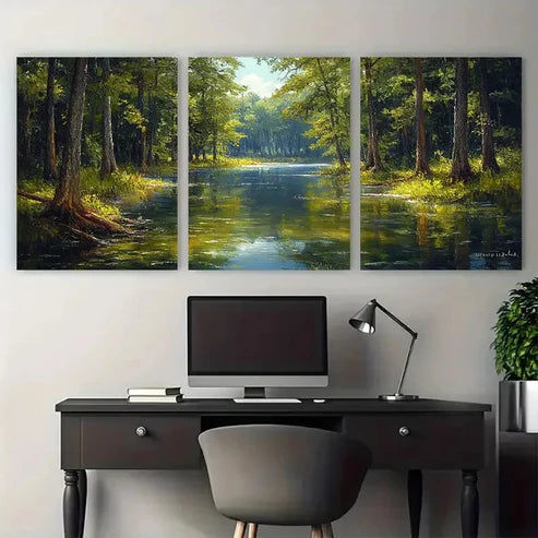 3pcs Nature Forest Swamp Trees Woods River Lake  Wall Art Set Canvas Unframed - High Quality Print 100% Australian Made Wall Canvas