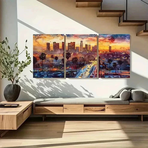3pcs Los Angeles City Sunset Landscape Art Set Canvas Unframed - High Quality Print 100% Australian Made Wall Canvas