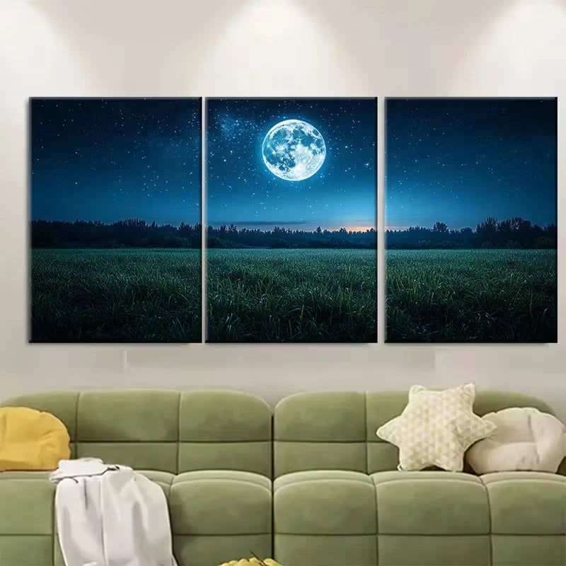3pcs Full Moon Starry Night Metal Print Ready to Hang Art - Bella Home Decor