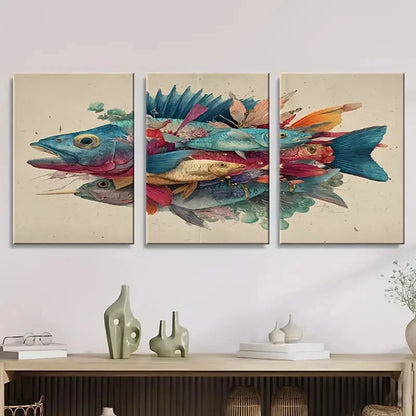 3pcs Another Art School of Fish Wall Art Set Canvas Framed 40x60cm - High Quality Print 100% Australian Made Wall Canvas Ready to Hang - Bella Home Decor