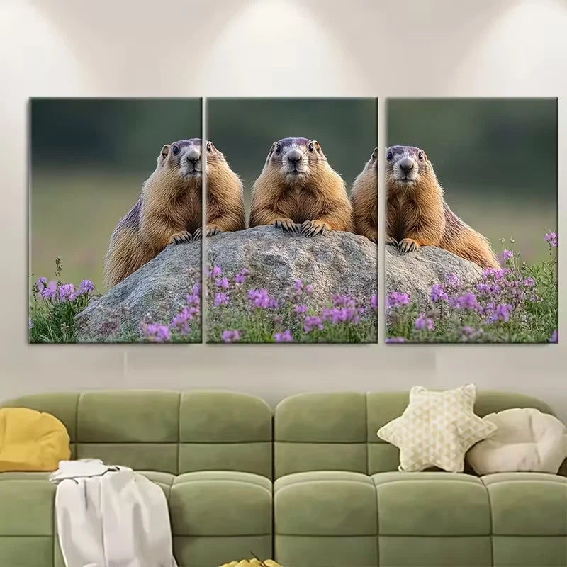 3pcs Three Funny Sitting on a Rock Metal Print Ready to Hang Art