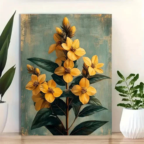 Beautiful Yellow Flowers On Teal Background 60x90cm Metal Print Ready to Hang