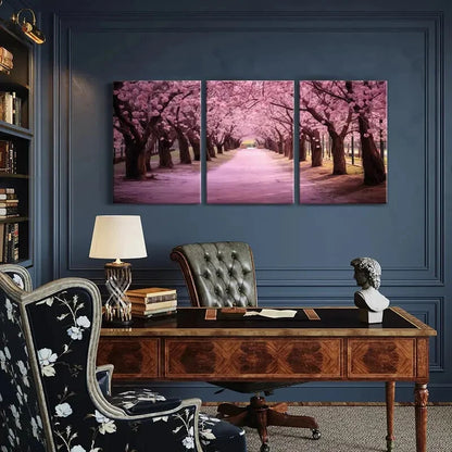 3pcs Cherry Blossoms Pink Pathway Nature Metal Print Ready to Hang Art - Bella Home Decor