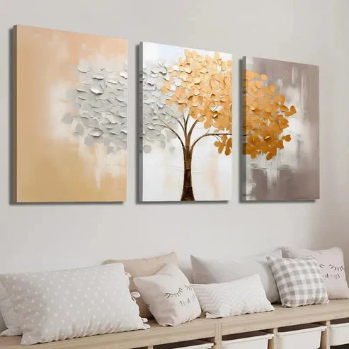3pcs Orange and Gray Plants and Trees  Wall Art Set Canvas Unframed - High Quality Print 100% Australian Made Wall Canvas