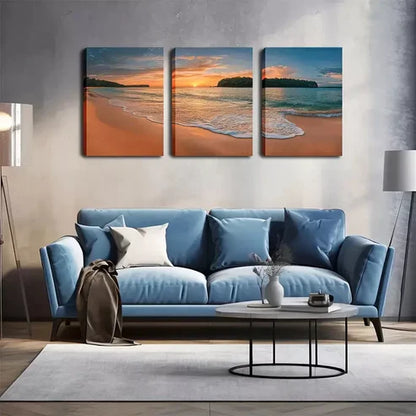 3pcs Sunset on The Beach, Beautiful Wall Art Set Wall Art Canvas Unframed - High Quality Print 100% Australian Made Wall Canvas