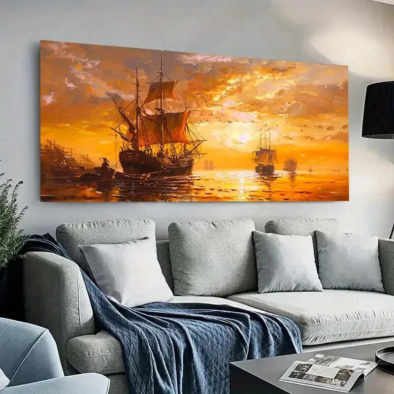 Boat,Fisherman & Sea View wall canvas office home room framed 120x60cm - Bella Home Decor