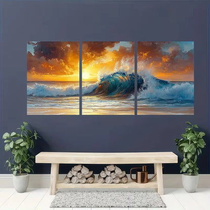 3pcs Ocean Sunsets And Wave Riders Metal Print Ready to Hang Art - Bella Home Decor