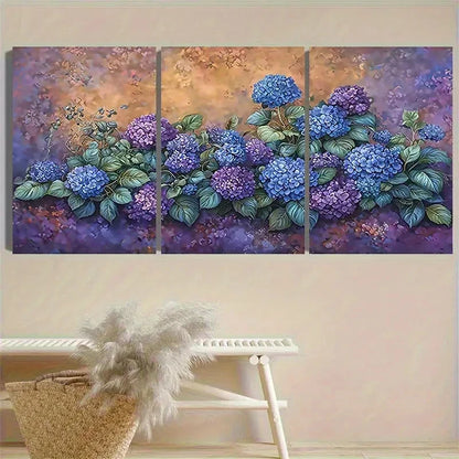 3pcs Blue Hydrangea Bouquet Wall Art Set Canvas Framed 40x60cm - High Quality Print 100% Australian Made Wall Canvas Ready to Hang - Bella Home Decor