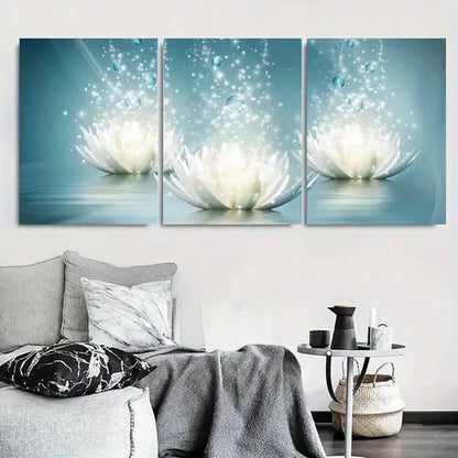 3pcs Tranquil Floral Sparkle Illustration Wall Art Canvas Unframed - High Quality Print 100% Australian Made Wall Canvas